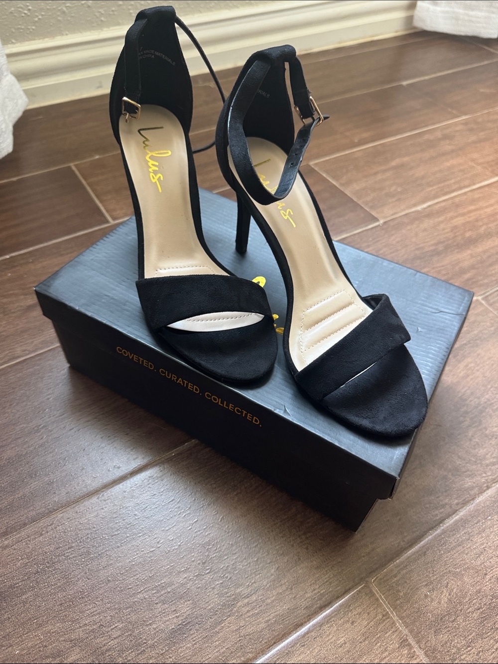 Lulu's Black Suede Open-Toe Ankle-Strap Heels